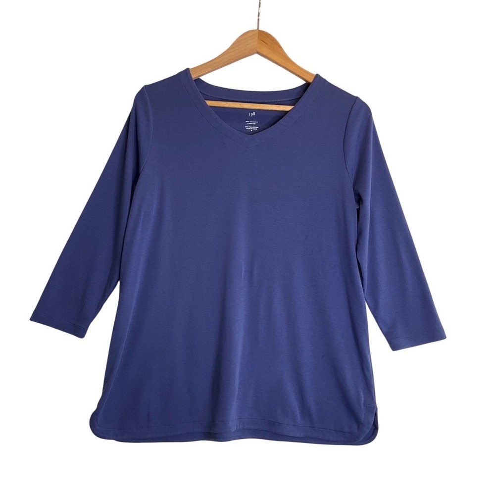 J.‎ Jill Pullover Jersey Tunic V-Neck T-Shirt 100% Pima Cotton 3/4 Sleeve Purple